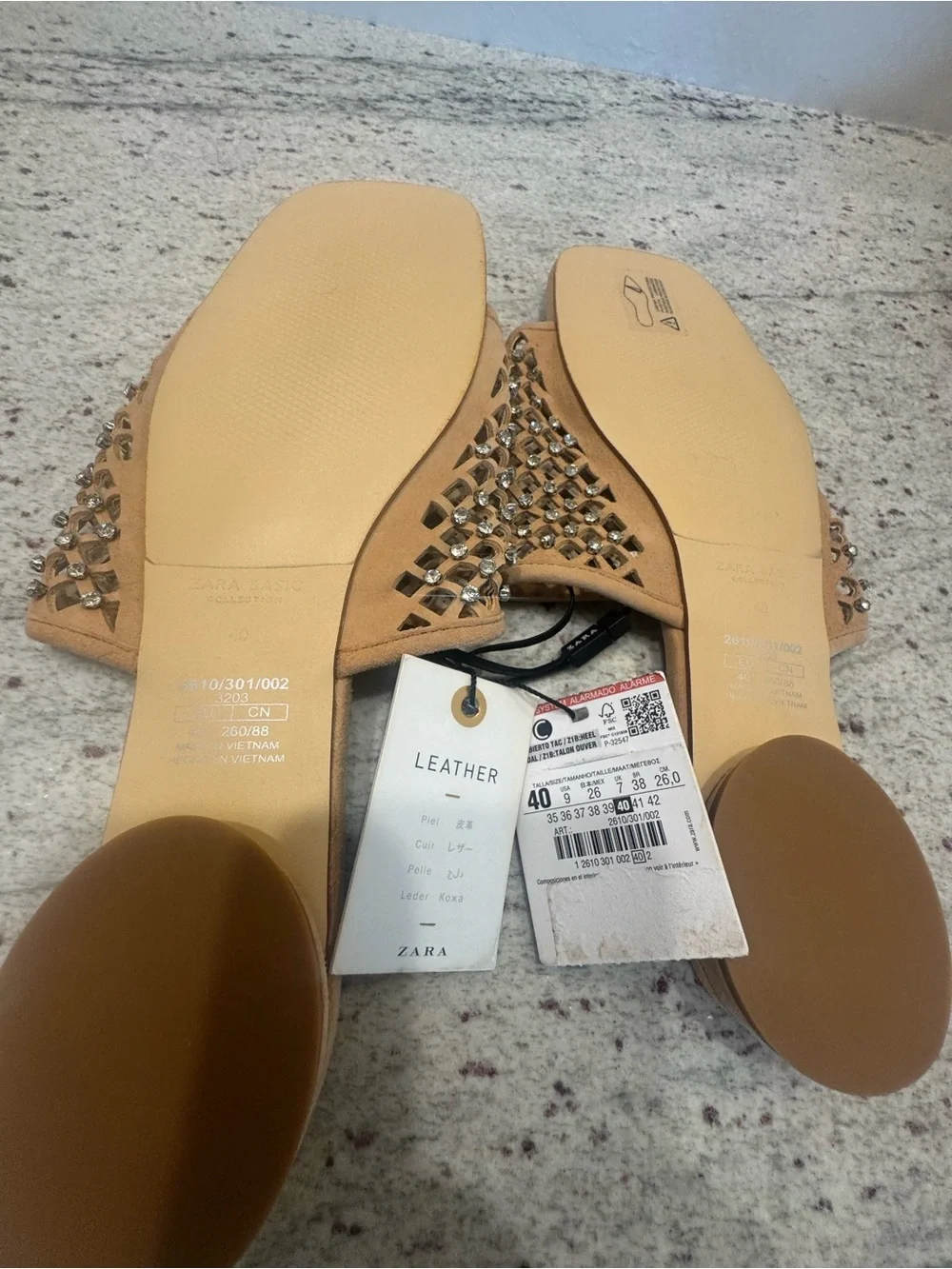 NWT Zara Beige Embellished Slide Sandals - Picture 5 of 7